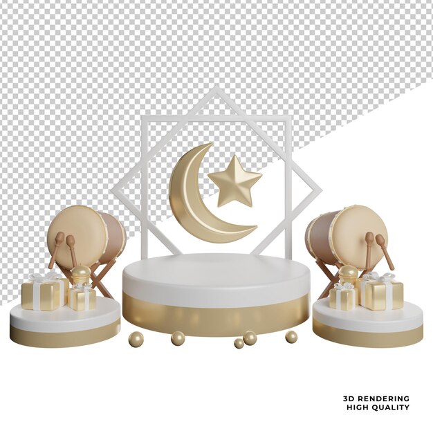 Podium ramadan eid fitri adha vista frontal icono de ilustración de renderizado 3d con fondo transparente