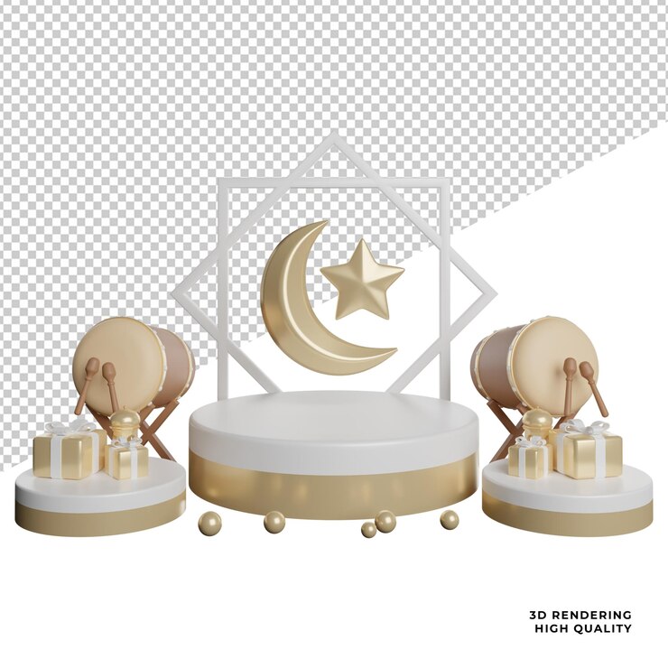 PSD podium ramadan eid fitri adha vista frontal icono de ilustración de renderizado 3d con fondo transparente