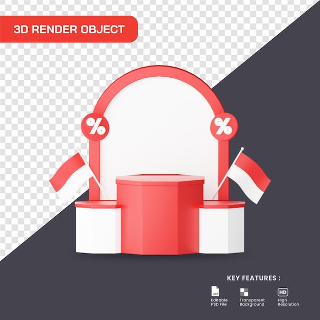 Podium De Rendu 3d Avec Drapeau Indonésien