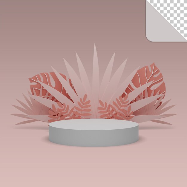 PSD podium de rendu 3d avec des feuilles tropicales