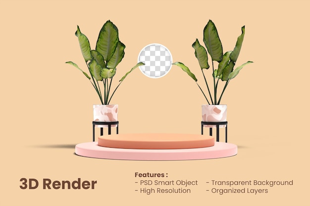 Podium De Rendu 3d Avec Plante Isolée Convient Pour Une Boutique En Ligne Ou Une Illustration D'affichage De Promotion