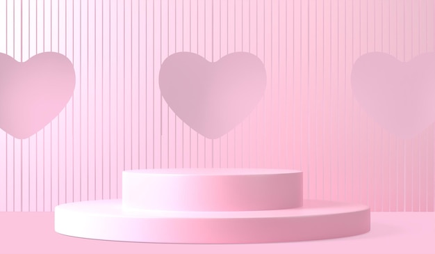 Podium rose avec un coeur au milieu et un fond rose