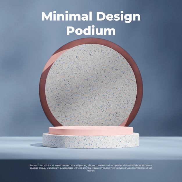 podium rose et terrazzo dans le mur de couleur bleue carrée et le cercle mock-up d'image 3D