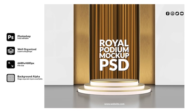 Podium Royal Doré Réaliste 3d Pour La Présentation Du Produit Premium Psd