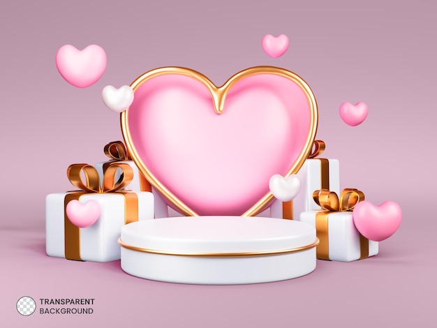 Podium de la Saint-Valentin avec concept de design d'amour de boîte-cadeau sur fond rose