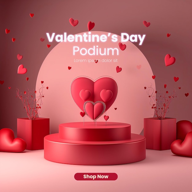 PSD podium de la saint-valentin à vendre avec un fond de coeur