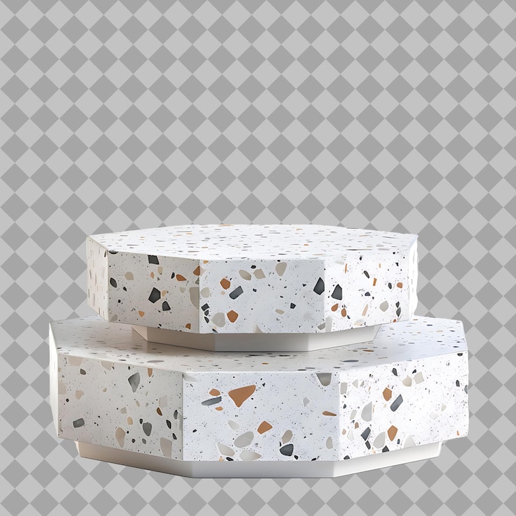 PSD podium de terrazo hexagonal elevado con un objeto png manchado y brillante en un fondo limpio