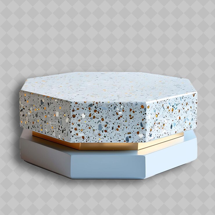 PSD podium de terrazo octogonal con un objeto superior de textura manchada y retro en un fondo limpio