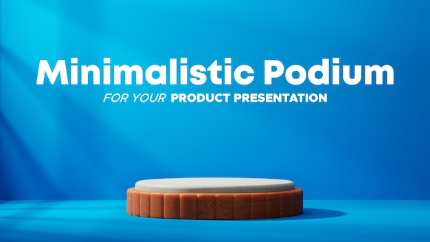PSD podium de textura de madera 3d con pared azul para la escena de presentación del producto