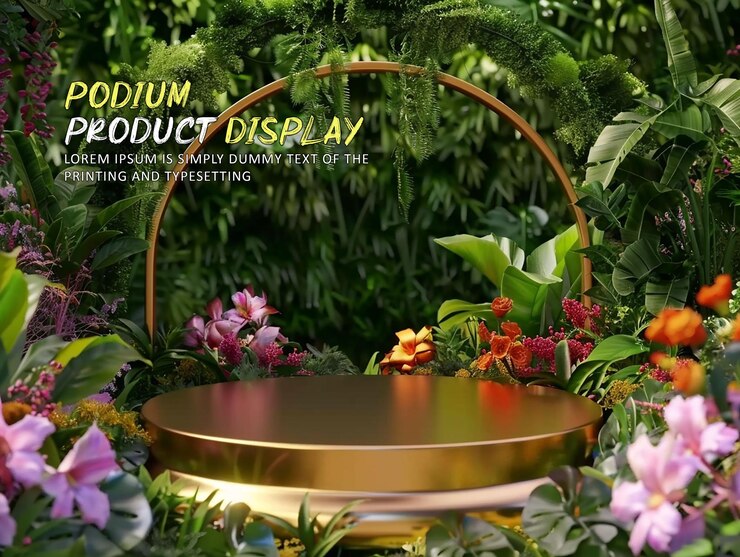 PSD pódium de verano y natural para la exhibición de productos modelo de exhibición de escenario para la presentación de productos de exposición