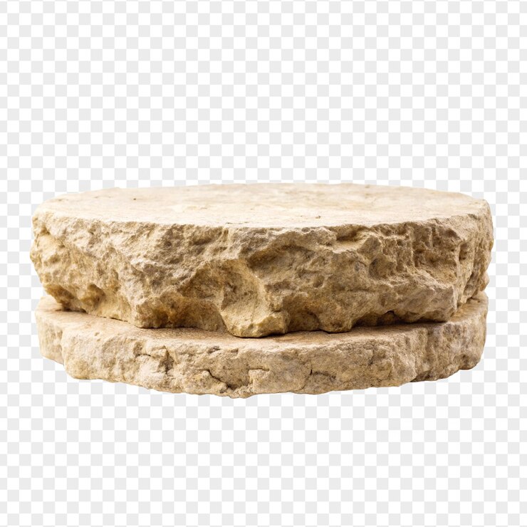 PSD podium versátil de roca pulido y plataforma de piedra para la presentación de productos en un fondo transparente