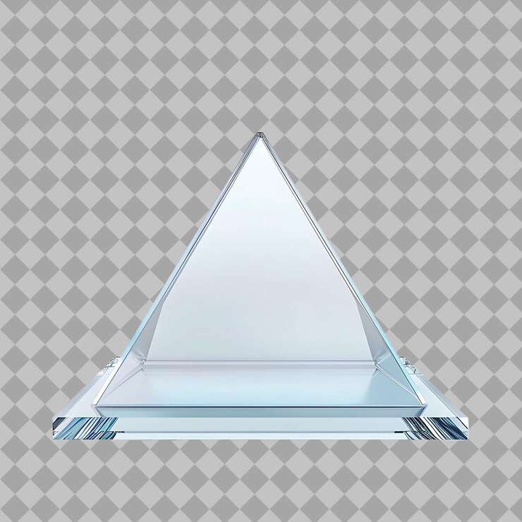 PSD podium de vidrio triangular flotante con un objeto futurista y trans png en un fondo limpio