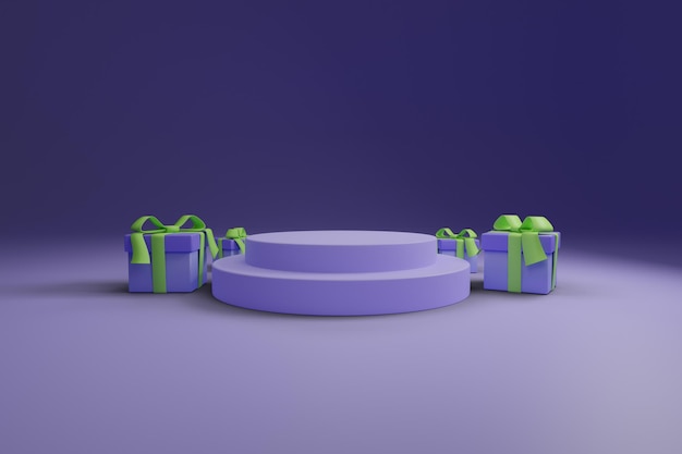 Podium violet avec coffret cadeau