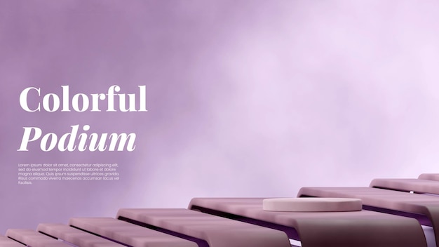 PSD podium violet maquette vierge en paysage avec rendu d'image 3d de scène géométrique