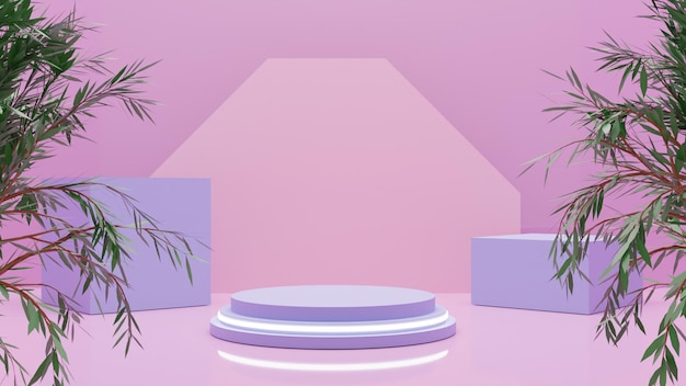 Podium violet de rendu 3D moderne sur fond rose