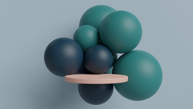 Podium with geometric shapes in 3d rendering