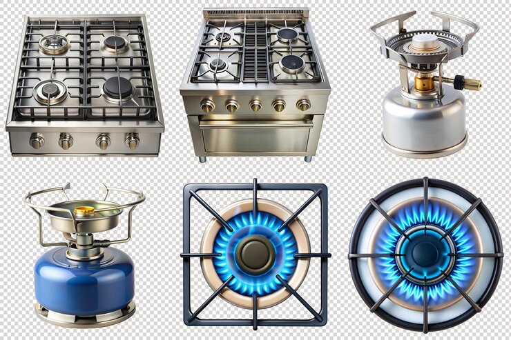 PSD poêle à gaz png réaliste avec un fond transparent parfait pour la cuisine et les conceptions de cuisine