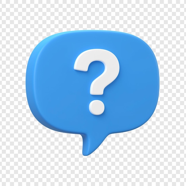 Point d’interrogation en dessin animé 3D dans une bulle bleue sur fond transparent