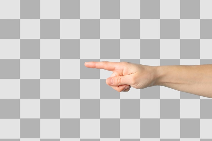 PSD pointing hand on a clear background isolated on white png