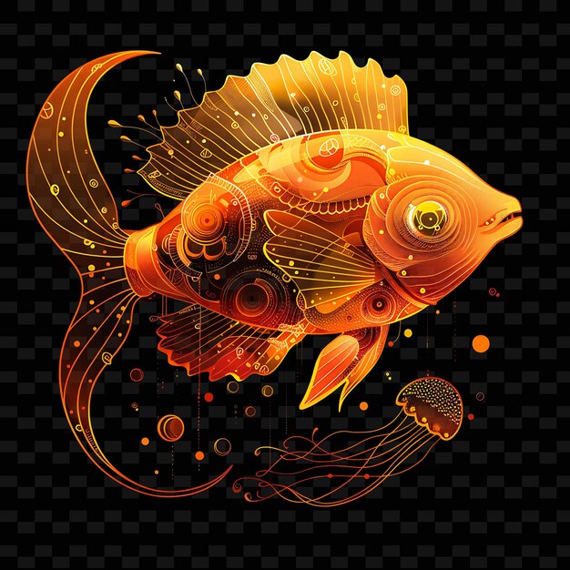 PSD un poisson aux couleurs orange et jaune sur un fond noir