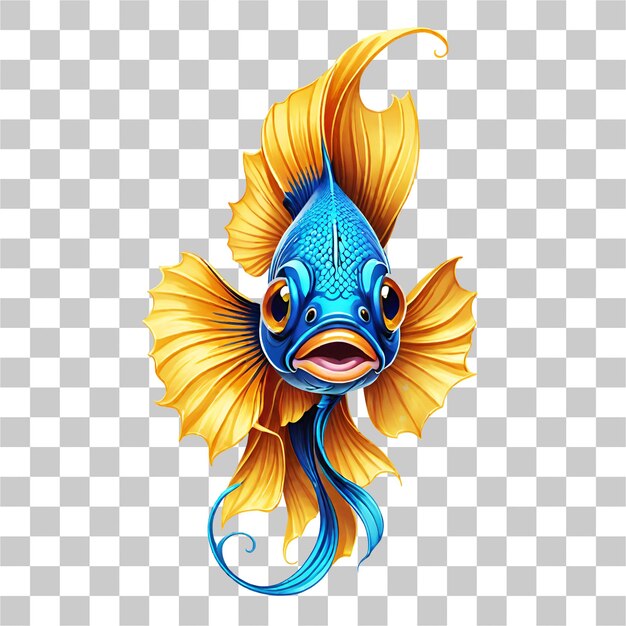 PSD poisson betta illustration de conception en couleur or bleu sur un fond transparent