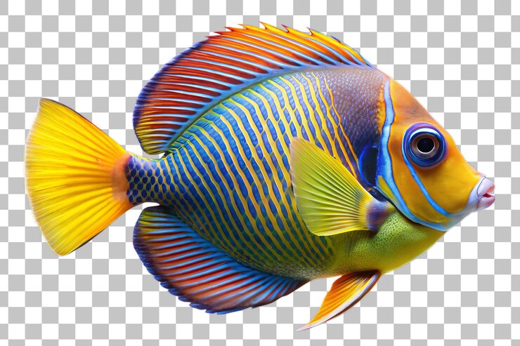 PSD un poisson bleu et jaune avec une bande bleue
