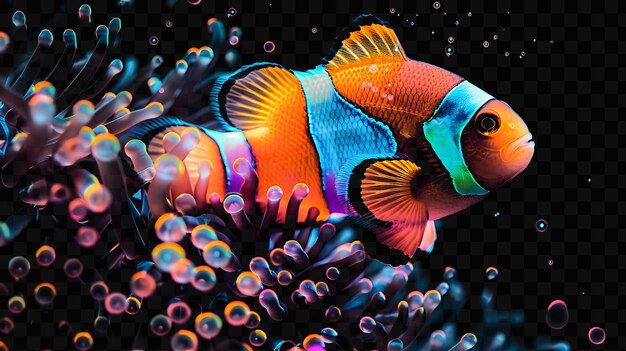 PSD poisson-clown vibrant avec des tentacules d'anémone et des coraux colorés psd scène de la journée de la mer de l'océan mondial animal