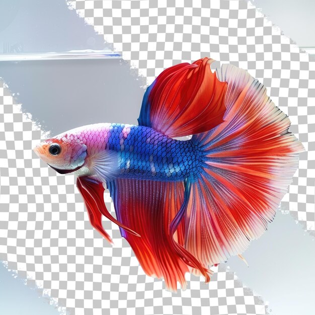 PSD un poisson coloré avec une queue rouge et des plumes bleues