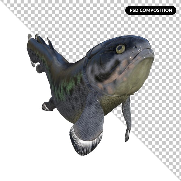 PSD poisson dinosaure rhizodus rendu 3d isolé