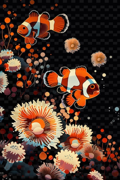 Un Poisson Et Une Fleur Sont Entourés De Fleurs Orange Et Blanches