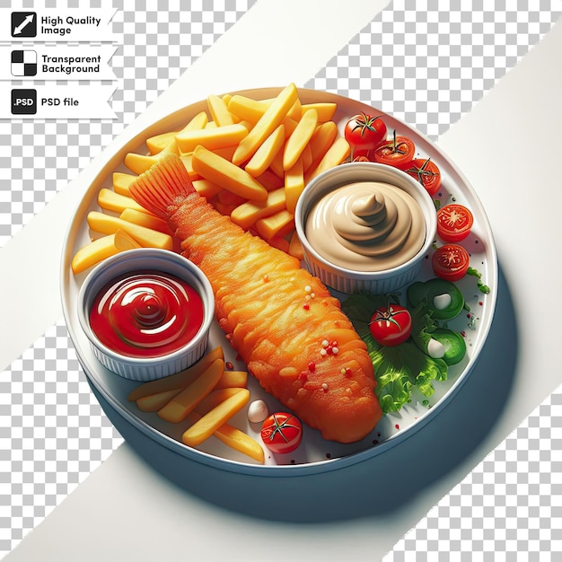 PSD poisson et frites psd avec frites sur fond transparent