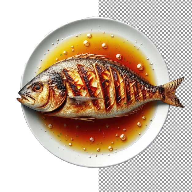 PSD un poisson grillé élégant servi sur un plat png