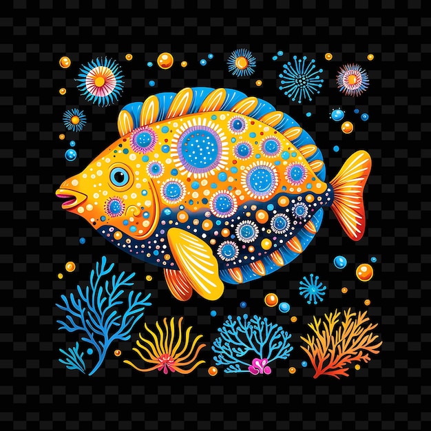 PSD un poisson avec des motifs colorés et les mots 