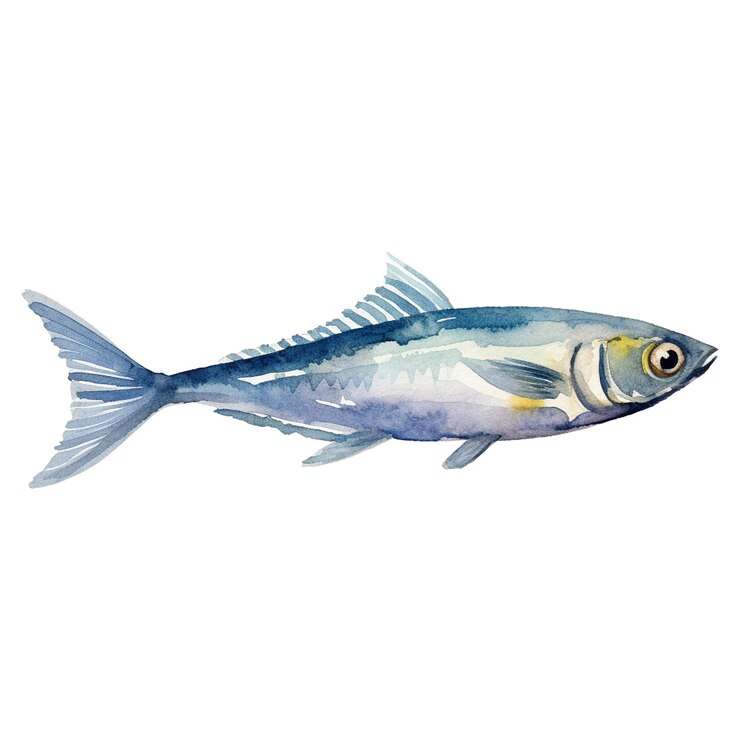 Poisson peint à l'aquarelle Élément de conception de fruits de mer frais dessinés à la main isolé sur fond blanc