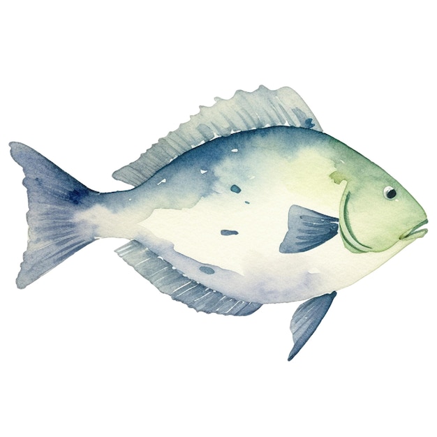 PSD poisson peint à l'aquarelle élément de conception de fruits de mer frais dessinés à la main isolé sur fond blanc