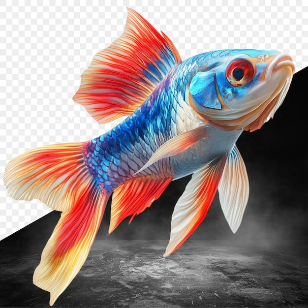 un poisson avec une queue bleue et une queue rouge