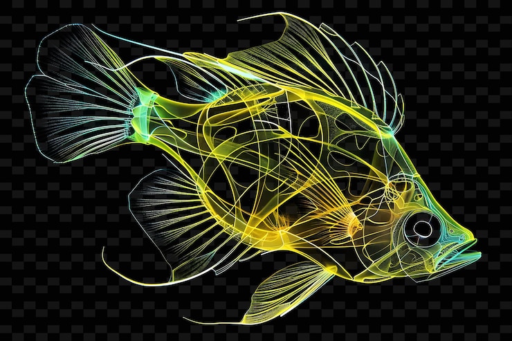 PSD un poisson qui a des lignes jaunes et vertes sur lui