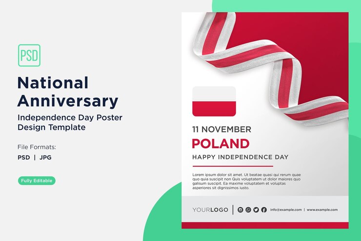 PSD poland national anniversary independence day celebration poster design template
