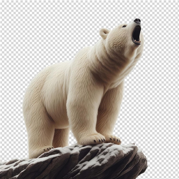 PSD a polar bear on a rock with a background of ice and snow