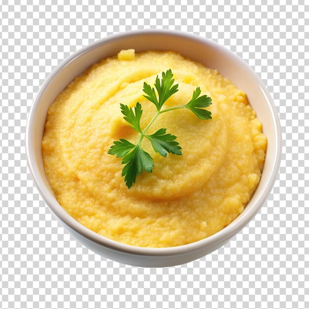 PSD polenta with butter and parmesan cheese in bowl on transparent background