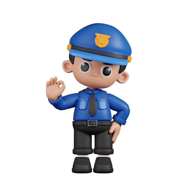 PSD policía de personaje 3d dando pose de señal de ok