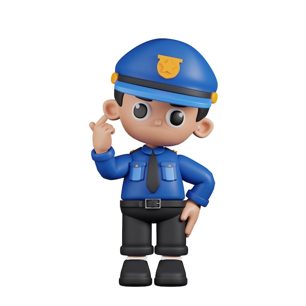 Policial de personagem 3d fazendo uma mini pose de amor