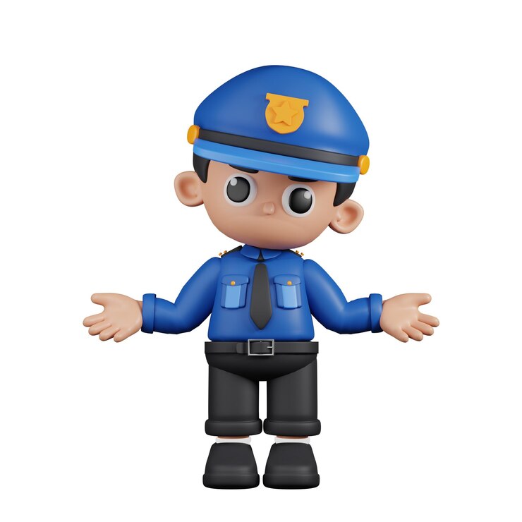 PSD policial de personagem 3d fazendo uma pose sem ideia