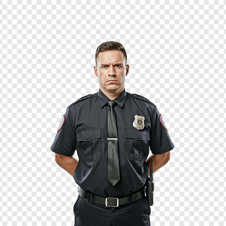 PSD un policier se tient isolé sur un fond transparent