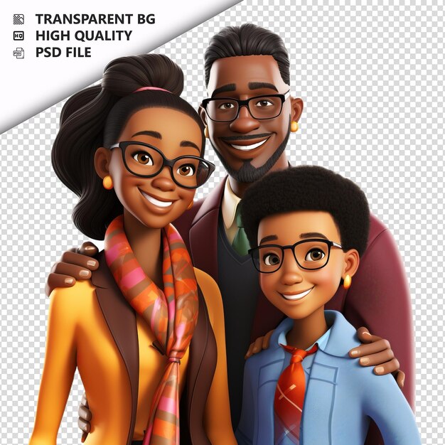 PSD polite black family 3d cartoon style com fundo branco iso