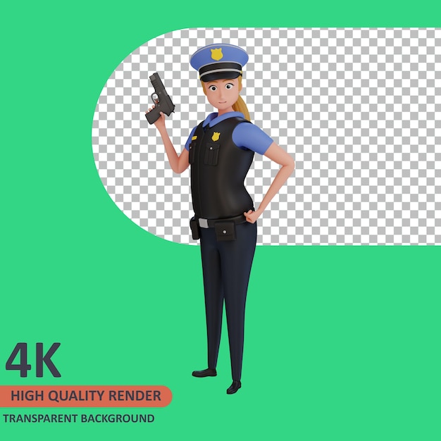 Polizistin stehend mit Waffe 3D-Rendering der Charaktermodellierung