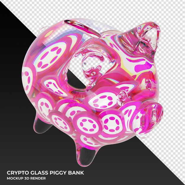 Polkadot dot glass sparschwein mit kryptomünzen 3d-illustration