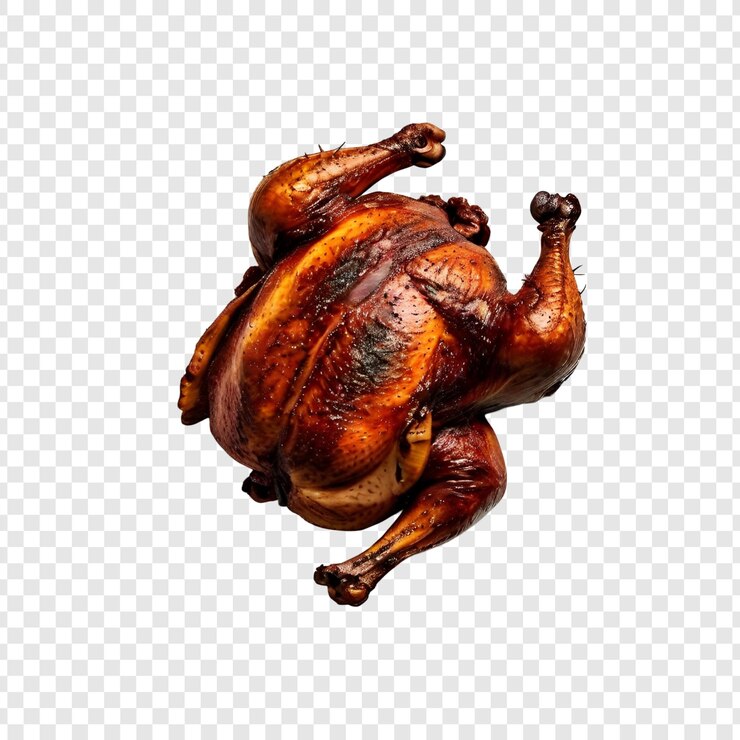 PSD pollo ahumado asado aislado en transparente