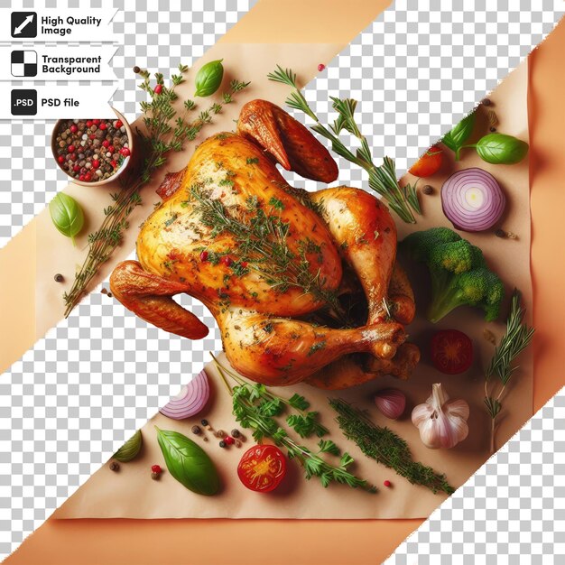 PSD pollo asado con verduras sobre fondo transparente