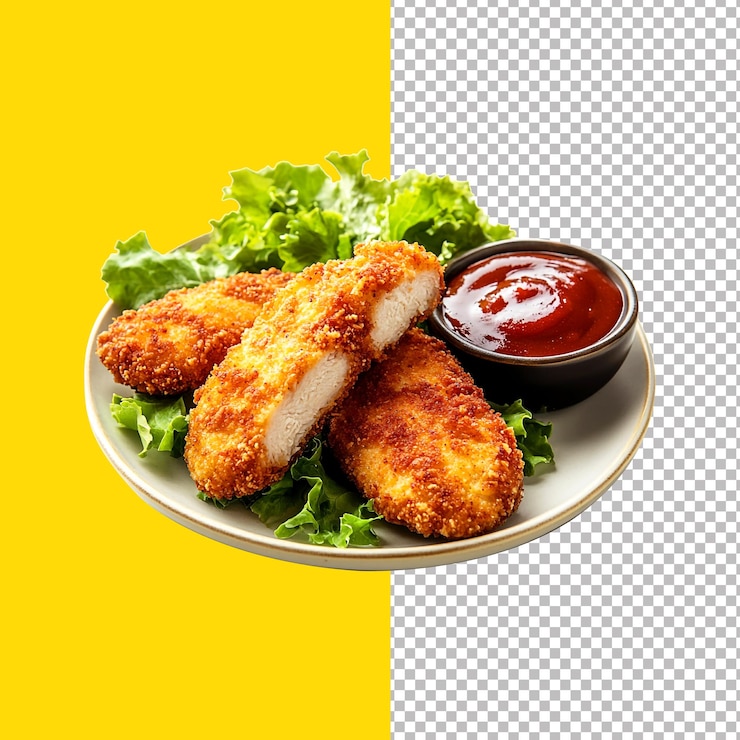 PSD pollo crujiente con papas fritas y salsa de barbacoa en el plato